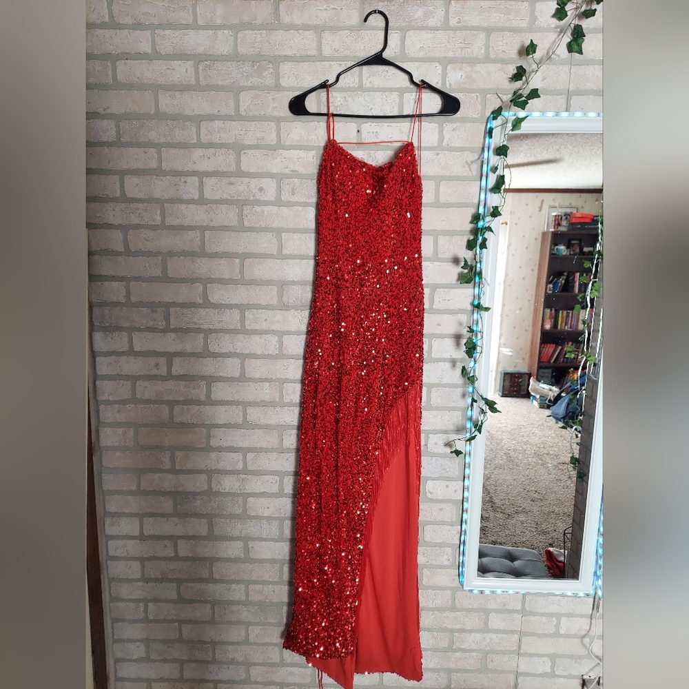 Red sparkling prom dress